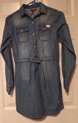 7 For All Mankind Girls Sz Large Distressed Denim Long Sleeve Dress NWT MSRP $60