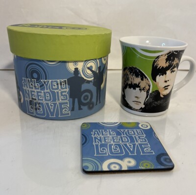 2008 The Beatles Official ''ALL YOU NEED IS LOVE'' Mug & Coaster Set W/Canister
