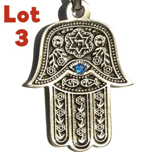 LOT 3 HAMSA Hand KEYCHAINS Hebrew Traveler Prayer Jewish Key Ring Made in Israel - Picture 1 of 6