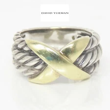 NYJEWEL David Yurman 925 Silver 14K Gold X Crossover Triple Cable Gold Ring