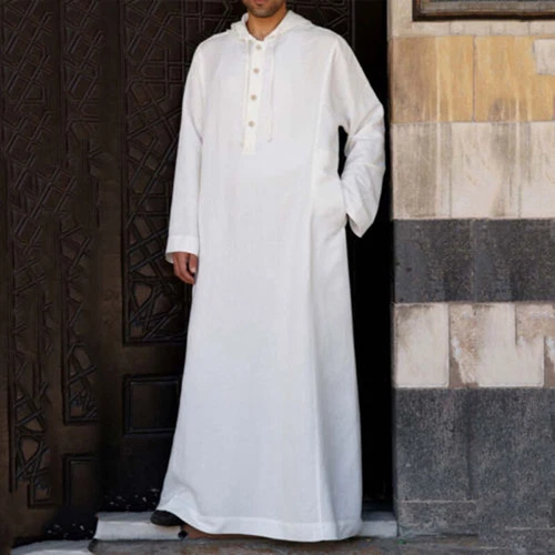 Arabisches lockeres Kleid Herren Langarm Thobe Kaftan Kapuze Robe Muslim Saudi Islamisch - Bild 9 von 22