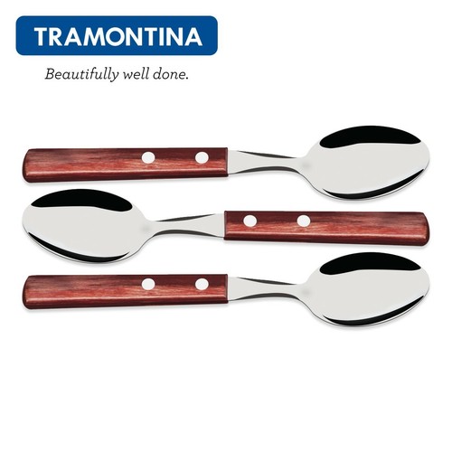 TRAMONTINA Stainless Steel Spoon Cutlery 3-6-12 Pc.Table Spoons Set Red Wood - Picture 8 of 13