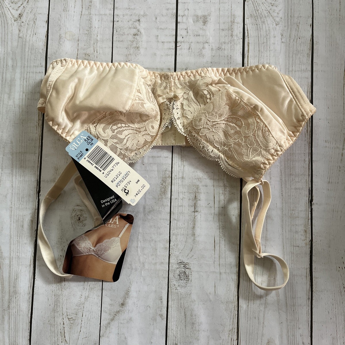 Vintage Olga Bra 34B Cream Wire Free Lightly Lined Lace Trim 31007