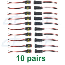 10 Pairs 2 Pins Car Waterproof Electrical Connector Plug with 20 AWG Wire Marine