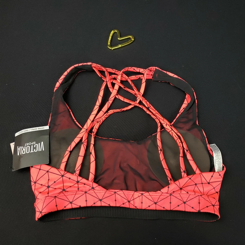 Nuevo con etiquetas Sujetador Victoria's Secret Rojo Patrón de Telaraña Logo VSX Espalda Corredora XS Foto 3 de 4