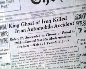 GHAZI-OF-IRAQ-King-of-Hashemite-Kingdom-Faisal-I-Son-KILLED-Death-1939-Newspaper