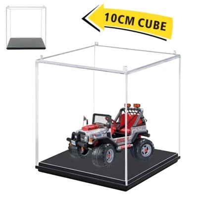 UK Perspex Cube 10cm Display Box Clear Acrylic Case Plastic Base Dustproof Toy
