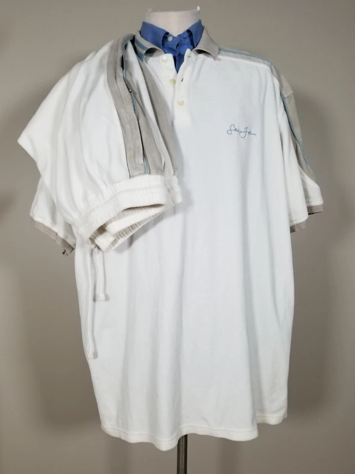 Chaqueta de terciopelo blanco roto Sean John años 90 pantalones XXL 2 piezas traje de calentamiento de rap 2X Foto 2 de 4