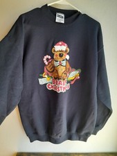 Beary Christmas Sweater Navy Large XL Ugly Sweatshirt Teddy Bear tultex 90s y2k