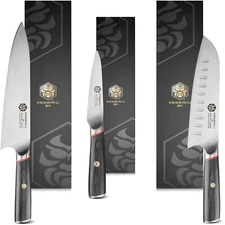 Kessaku 8" Chef, 7" Santoku, 4" Paring Knife Set Spectre Series AUS-8 Steel