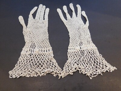 VINTAGE CROCHETED LADIES CREAM  COTTON DRESS GLOVES UNLINED SIZE SMALL