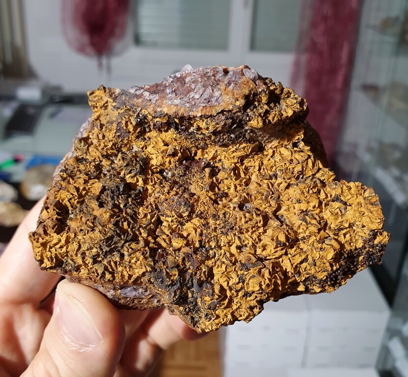 sidérite sur fluorine violette, Mine de Marsanges, Langeac, Haute-Loire (43), Fr Origineel, HEET