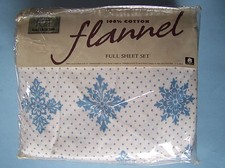 JCP Home Collection SNOWFLAKE FLANNEL FULL SHEET SET Ocean Blue/Cool White NEW