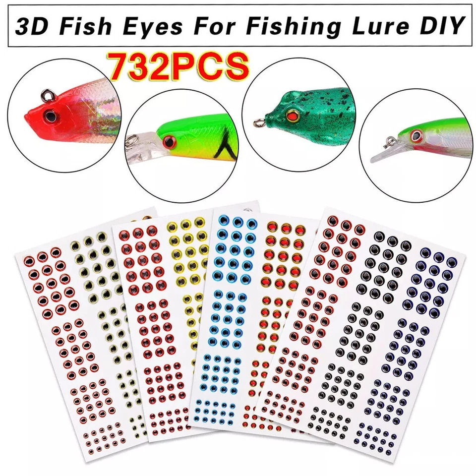 732Pcs Fishing Lure Eyes 3mm-4mm-5mm-6mm 3D Holographic Eyes Fly Tying Jig Craft - Image 2 of 4