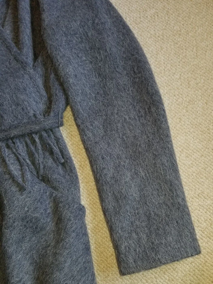 Chaqueta Mujer-ORVIS-gris Pizarra/azul Alpaca/Mezcla Lana Flecos Cinturón Forrado BOHO-S Foto 2 de 4