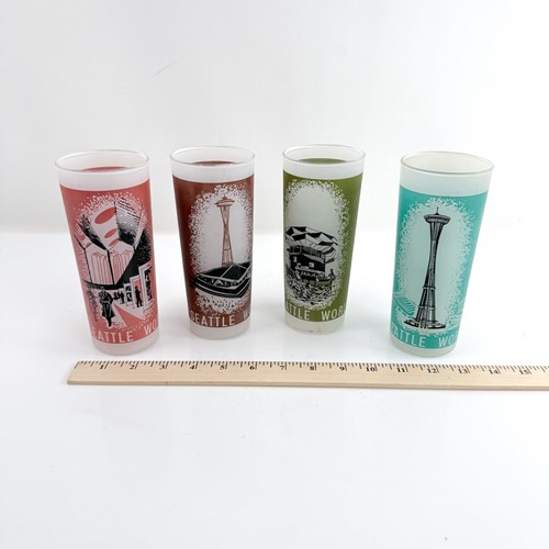 4 Vintage 1962 Seattle World’s Fair Frosted Hi-Ball Glasses Cups Retro MCM Set - Picture 12 of 12