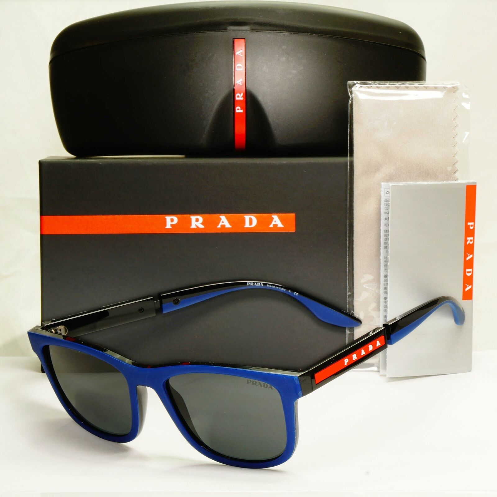 Prada Sunglasses Blue Black Square Red Stripe Mens SPS 04X 02S-06F PS04XS  8056597443258 | eBay