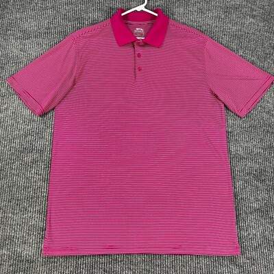 Slazenger Polo Shirt Mens Large Pink Striped Short Sleeve Golf Casual Outdoor