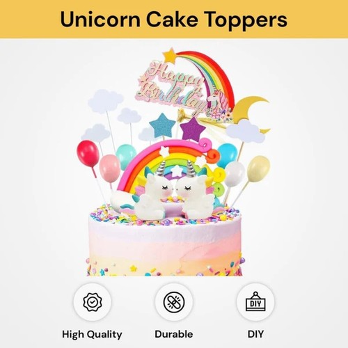 Unicorn Cake Topper Kit Birthday Banner Cloud Party Decoration Cake Wrappers Kit - Picture 2 of 10