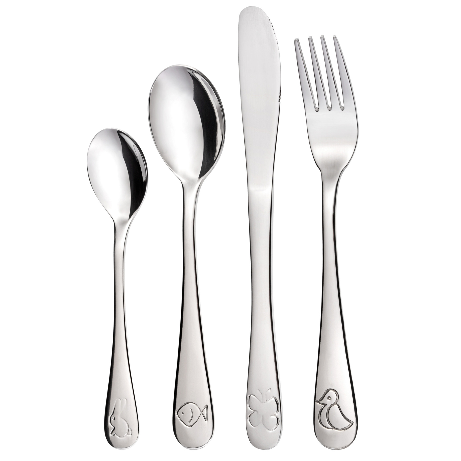 GRÄWE Kinderbesteck 4-teilig 'TIERE' Kindermesser Kindergabel Lernbesteck