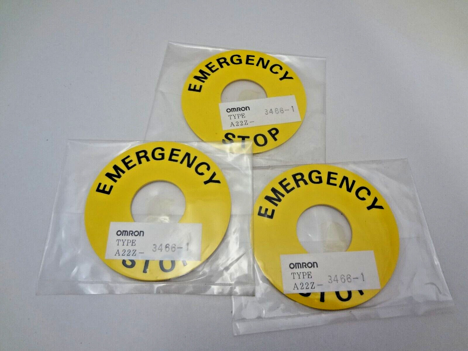 3 PCS OMRON STI A22Z-3466-1 Legend Plate,Emergency Stop,Black/Yellow
