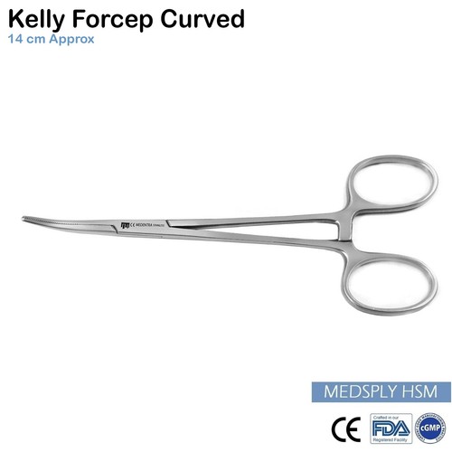 X2 Kelly Forceps Straight & Curved 14cm Dental Hemostatic Clamp Locking Forceps - Picture 3 of 5