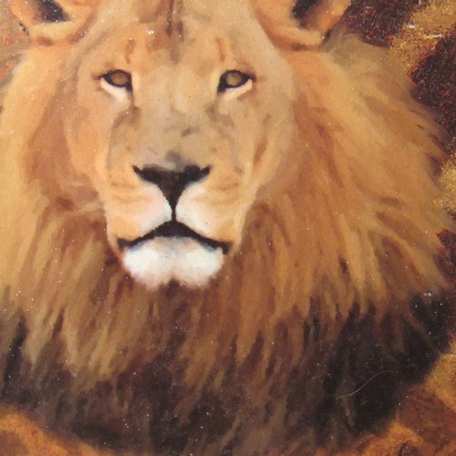 "Retrato de león con marco negro de madera pintura texturizada decoración de pared/escritorio, L 11 ""x W9" - Imagen 3 de 12