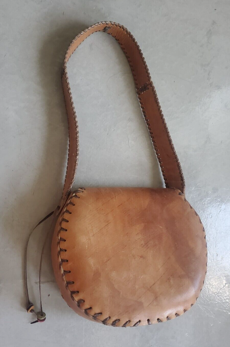 Vintage 60s 70s CHAR Mexico Hand Painted Leather Shoulder Bag