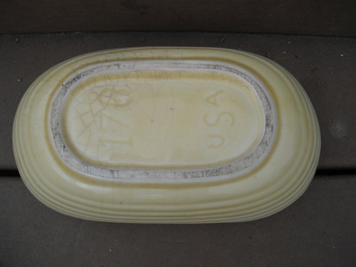 Maceta acanalada amarilla oblonga de cerámica Art Deco vintage de EE. UU. 176 - Imagen 5 de 7