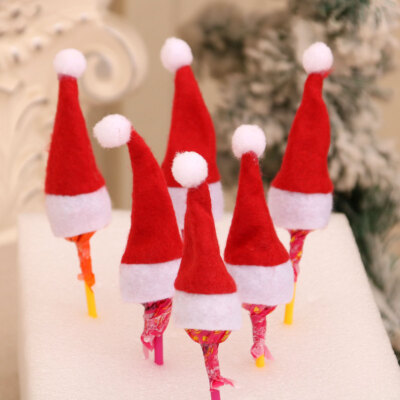 20Pcs Mini Christmas Lollipop Hat Candy Santa Claus Non-woven