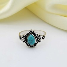 Blue Turquoise 925 Sterling Silver Gemstone Pear Shape Ring  Handmade Jewelry 