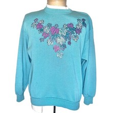 Vintage 90  s Plant Leaves Floral Double Collared Fall Sweatshirt Made In USA