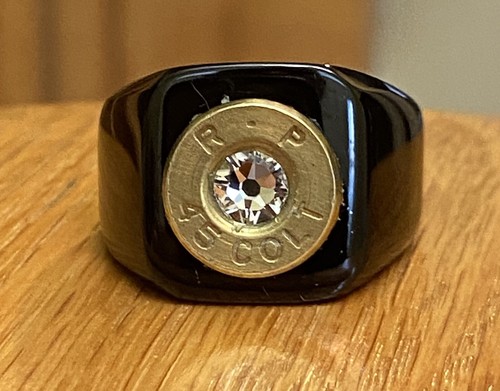Remington 45 Colt Brass Bullet Casing Black Ring Size 12 With Clear Crystal - Picture 2 of 5