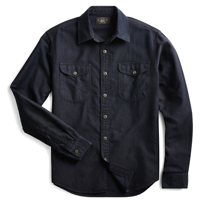 RRL Ralph Lauren Sateen Fit Cotton Navy Blue Work Shirt Men's XS