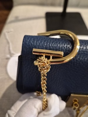Chloé Drew Blue Shoulder/Crossbody Bag with Gold Chain Strap