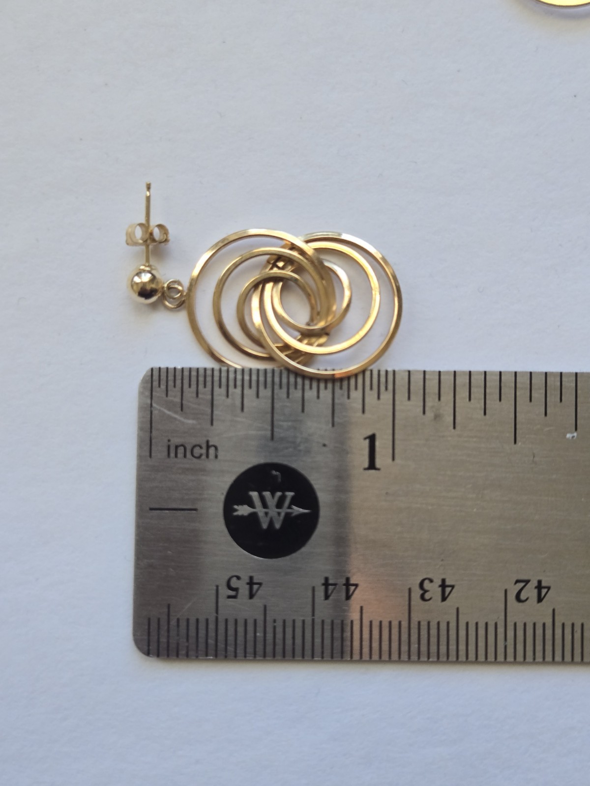 14K Solid Gold Concentric Circle Dangle Drop Earr… - image 10