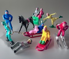 Barclay Lead Figures 14 Winter Lot Skiers Skaters Sleding Carriage 1930's - 40's