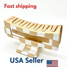 Beige Checkered Hair Claw Clip Rectangle Retro Barrette Strong Grip for Women