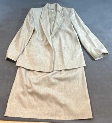 Vintage Wool Blazer Midi Skirt Suit Womens 16 Tailored Classic Set Office Career