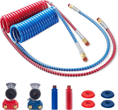 Semi Truck Air Brake Line Hose Coil Assembly Coiled Set Airline Blue Red Pigtail
