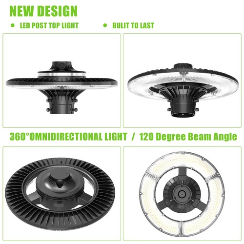 LED Post Top Light 80W with Photocell Outdoor Circular Area Pole Light 11,200Lm - Picture 14 of 17
