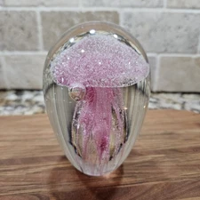 Clear Glass Pink Jellyfish Paperweight Bubbles