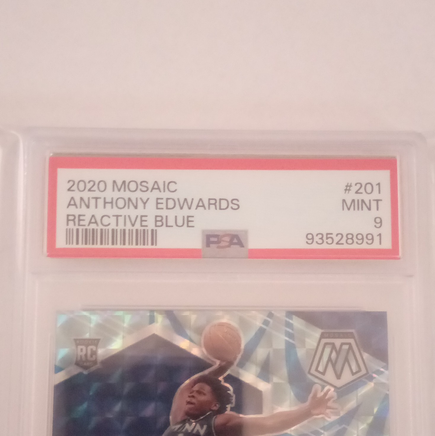 Panini 2020-21 Mosaic Anthony Edwards RC Reactive Blue Prizm #201 PSA 9 view 2