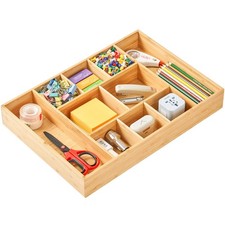 Umilife Extra Large Bamboo Desk Drawer Organizer, Wood Junk 17"x12", Natural