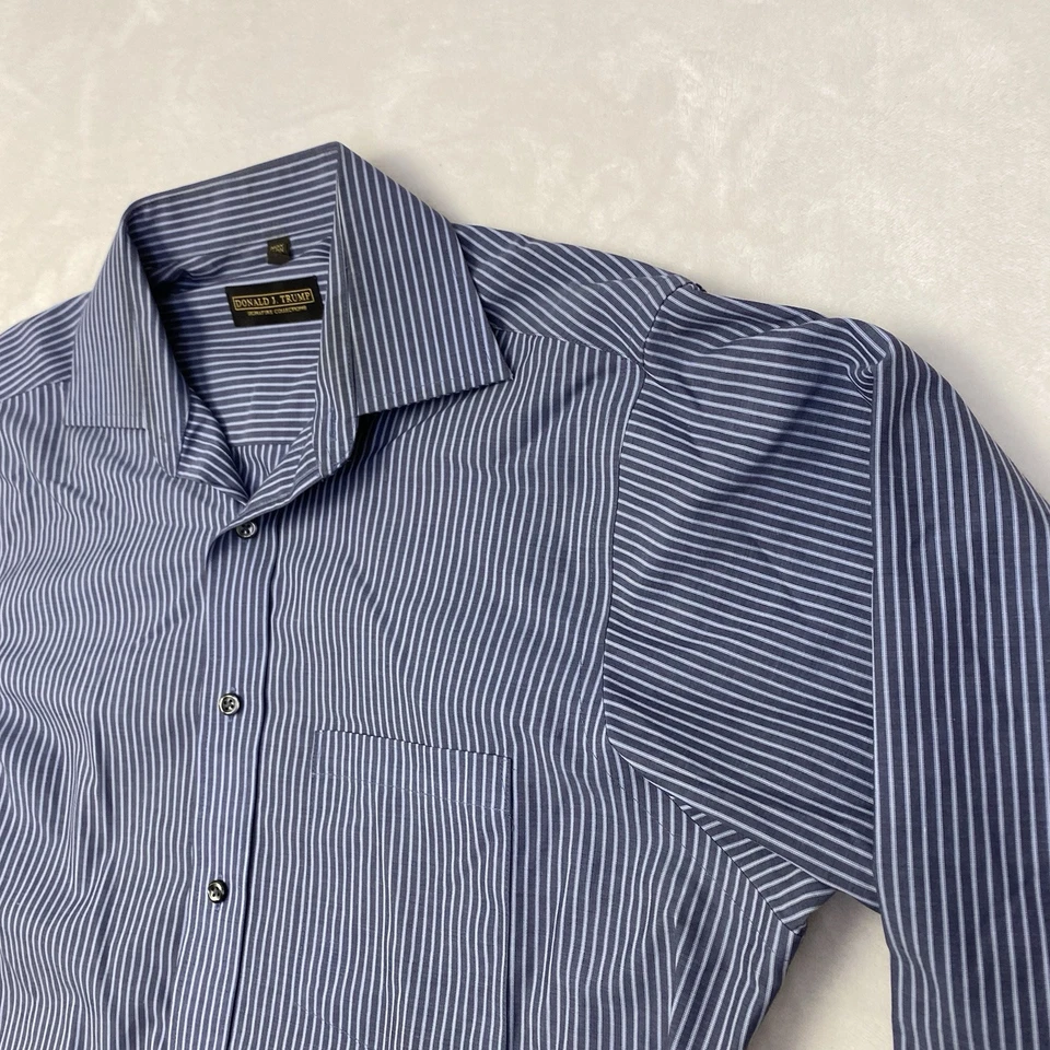 Donald J. Trump Shirt Men's 15.5 32/33 Signature Collection Blue Striped - Image 3 of 4