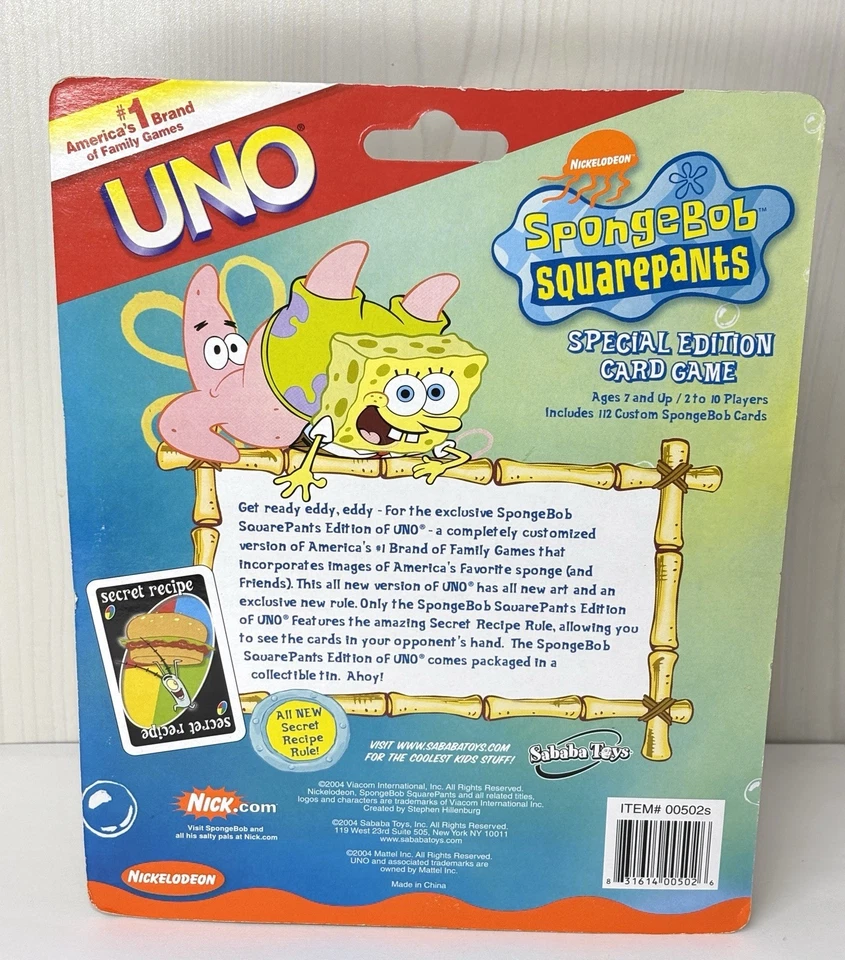 Spongebob Squarepants Uno Special Edition Card Game NEW Sealed 2004 Vintage - Image 2 of 2