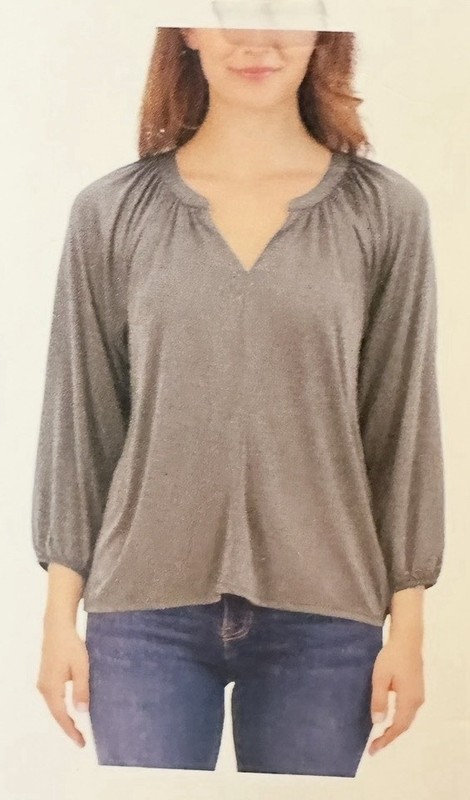 lucky brand women top blouse medium gray blackened pearl delft neck long sleeve