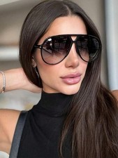 Black Oversized Aviator Sunglasses Women, Gradient Smoke Lens UV400 Shades