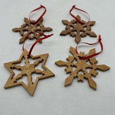 Lot Of 4 Wooden Snowflake Christmas Ornaments, Handmade