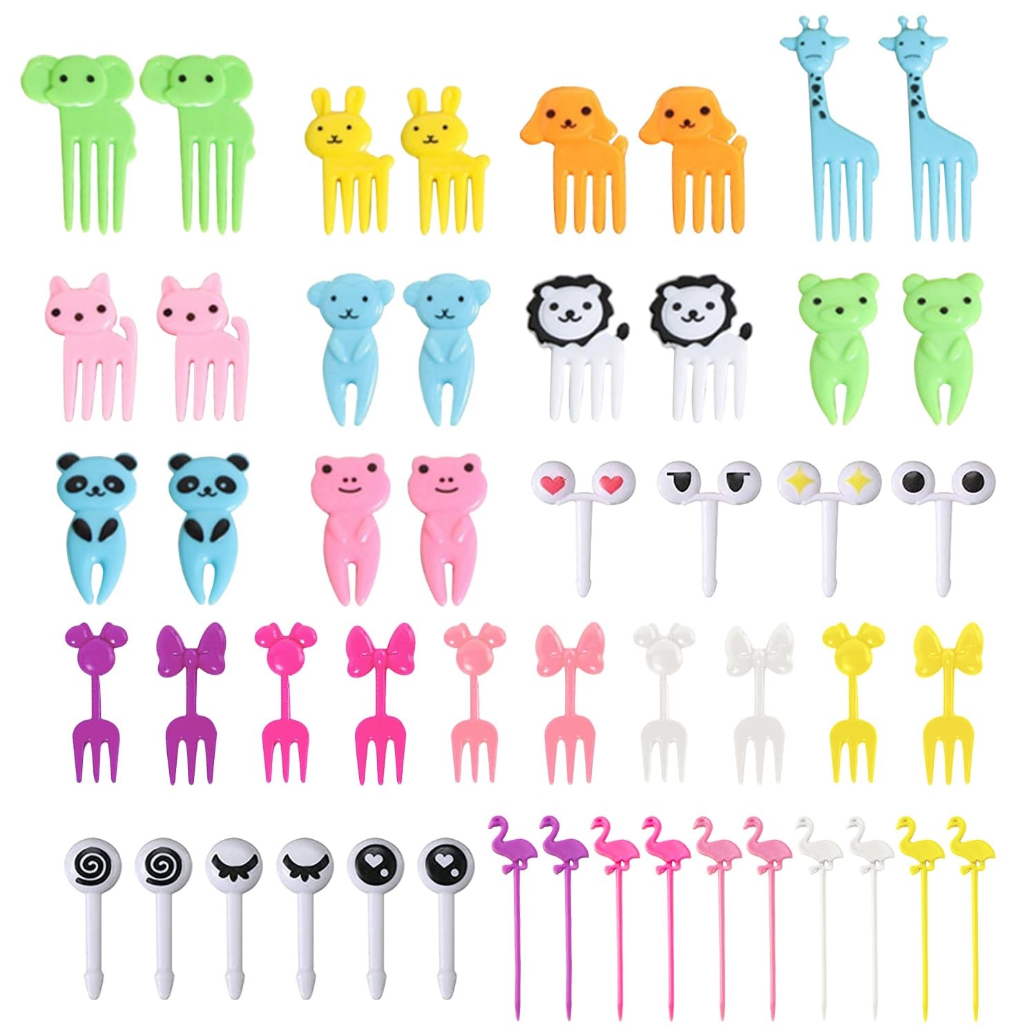 50 Pcs Food Picks, Plastic Fruit Fork with Animal Decor, Reusable Fruit Forks